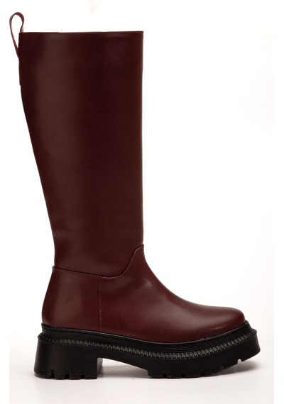 236-340 Bordo Fermuarlı Günlük Kadın Çizme Bordo