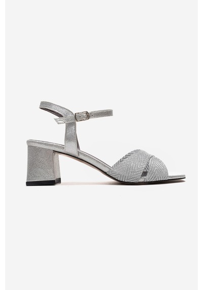 Luvishoes Mılagro Gümüş Simli Kadın Kalın Topuklu Ayakkabı
