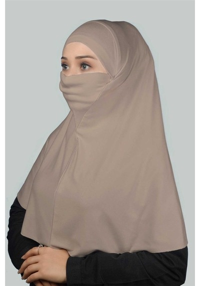 Altobeh Hazır Türban Peçeli Pratik Eşarp Tesettür Nikaplı Hijab - Namaz Örtüsü Sufle (XL) - Açık Vizon
