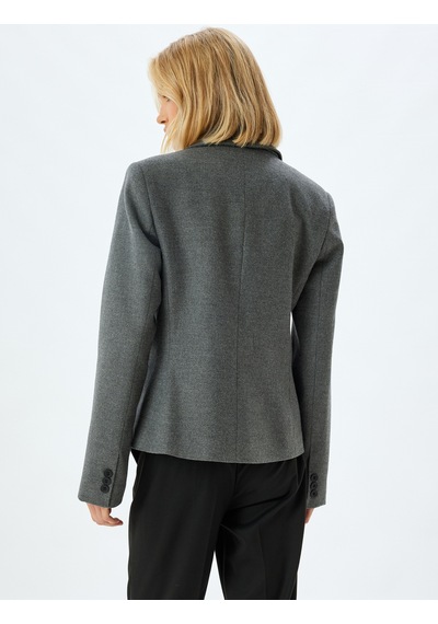 Koton Blazer Ceket Kruvaze Ters Yaka Cepli Düğmeli Gri 5wak50094uw Gri