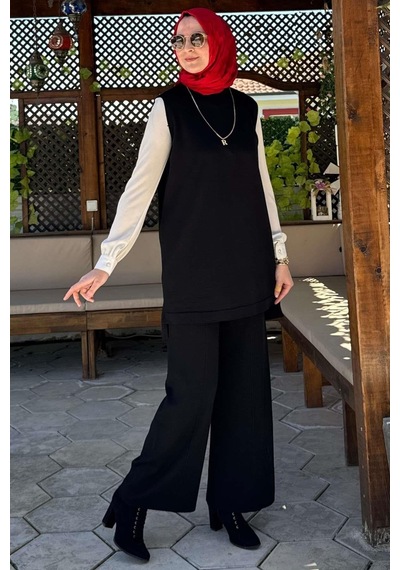 Rabia Şamlı Pantolonlu İç Takım Siyah Normal