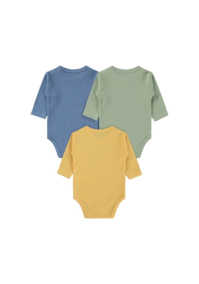Minidamla Baby Minidamla Uzun Kol Basic 3'lü Set 1-18 Ay Çıtçıtlı Badi - Mavi Koyu Mavi