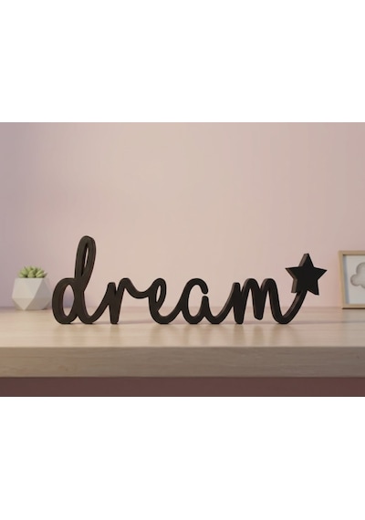 Dream Yazılı Yıldızlı Dekoratif Duvar & Raf Süsü Modern Masaüstü Dekor Siyah