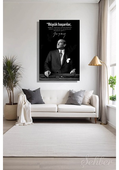 Gazi Mustafa Kemal Atatürk'ün Siyah-beyaz Portresi Ve Bir Özlü Sözü Dikey Kanvas Tablo 4178 Çok Renkli