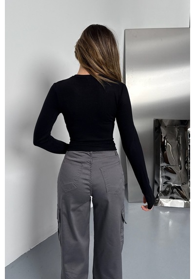 Balenbi Kadın Buzzy Parmak Geçmeli Bisiklet Yaka Basic Body 1130 Siyah