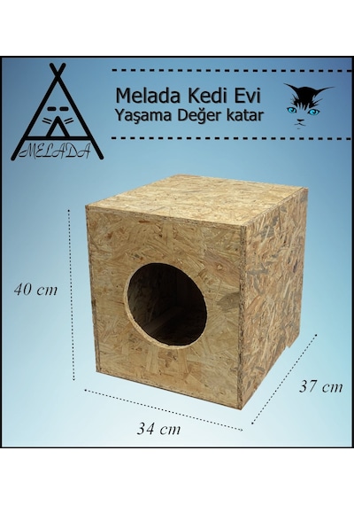 Melada Kedi Evi Dış Ortam Uygun Ahşap Kedi Evi Osb 40x37x34 Cm