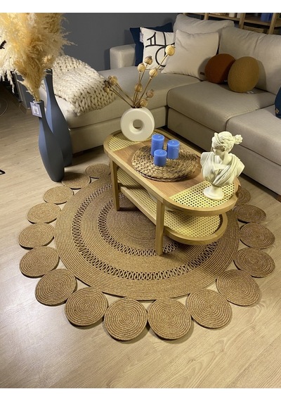 Mavaux Begonvil Jüt Hasırlı Örgü Kilim Bej