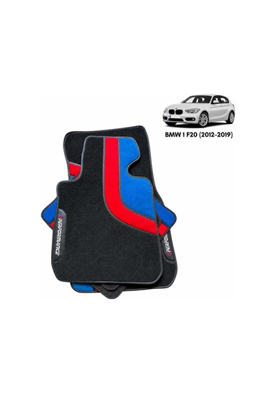 Oto Halı Paspas Seti Bmw 1 F20 2012 2019 Uyumlu Sport Kaymaz & Şık Tasarım - Mavi-kırmızı