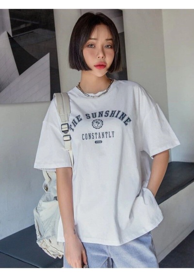 Flood Of Style Kadın Beyaz The Sunshine Baskılı Bisiklet Yaka Oversize T-shirt