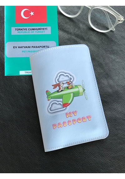 Vip Gift Pet Pasaport Kılıfı Ev Hayvanı Kedi Köpek Nil Yeşili Vegan Deri P Mavi