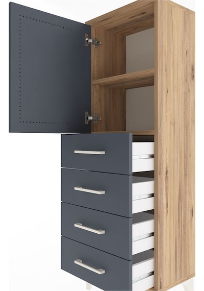 Arges Dolap 2 Raflı 4 Çekmeceli Tek Kapaklı 44x30x134 Çam-antrasit Atlas Çam