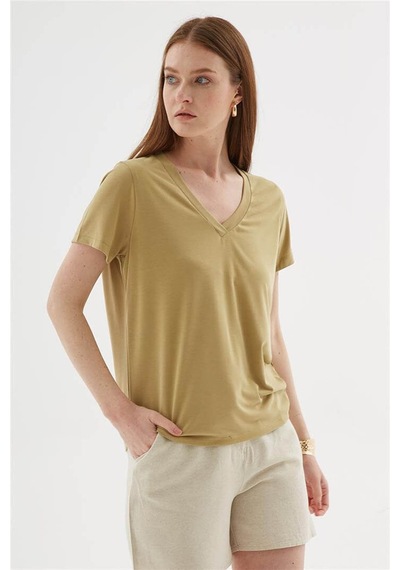 Fashion Friends V Yaka Yeşil Kadın Bluz 26y0144k1