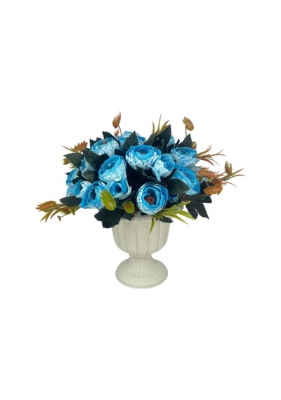 Yapay Çiçek Krem Antik Saksıda Mavi Erengül 23cm
