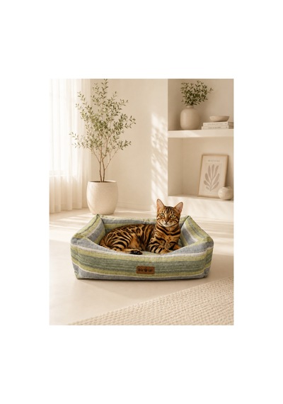 Kedi Ve Köpek Yatağı Kafa Destekli Kaydırmaz Taban Yıkanabilir Fermuarlı Minder %100 Boncuk Elyaf Yeşil - 880336766 S