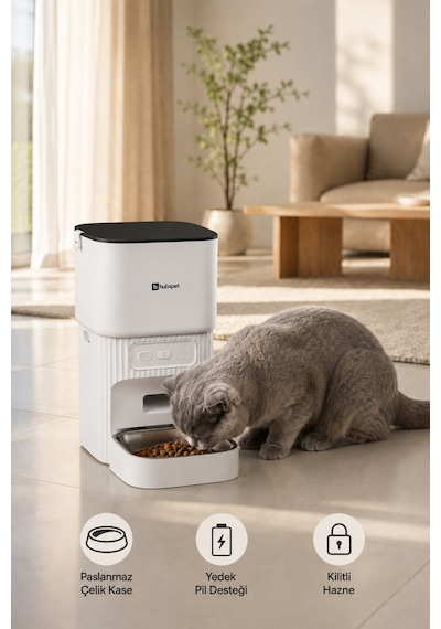 Akıllı Otomatik Mama Kabı Wifi Uygulama Kontrollü, 4l Paslanmaz Çelik Kase, Ses Kayıtlı H500