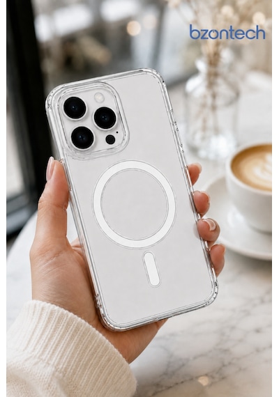 Apple iPhone Uyumlu 16 Pro Max  Yumuşak Magsafe Kablosuz Şarj Destekli Şeffaf Kılıf Kamera İçin Yükseltilmiş Çerçeve
