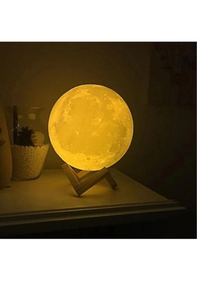 Dolunay Ay 3d Işıklı Standlı Pilli Dekoratif Gece Lambası Hediyelik Küre Led 12 Cm Çok Renkli