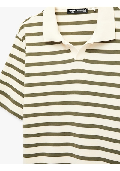 Koton Regular Fit Kısa Kollu Polo Yaka Çizgili Tişört Haki Çizgili 6sam10388mk