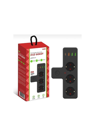 3'lü Termal Akım Korumalı Priz 3xusb 1xtype-c 20w Pd Giriş