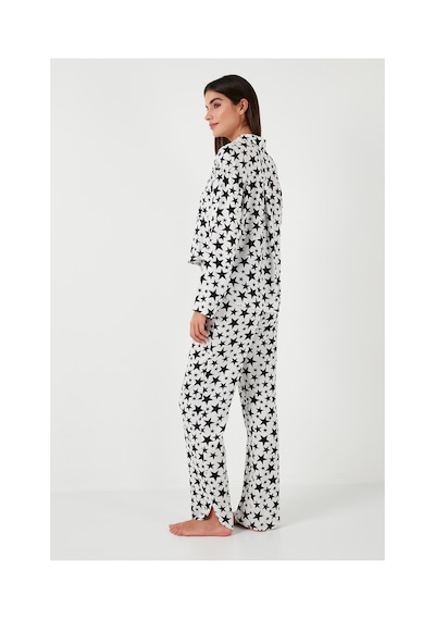 Lela Desenli Rahat Kesim Bol Paça Yazlık Bayan Pijama Takımı 6110014 Beyaz