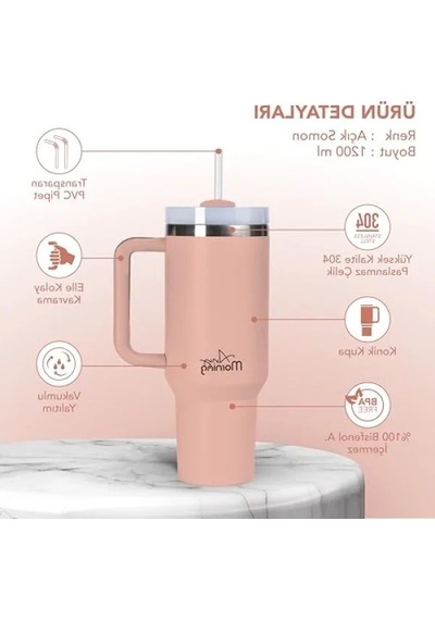 1200 Ml Kapasiteli Termos Mug - 3 Kademeli Kapak Açık Beyaz