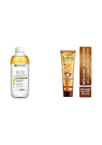 Skin Naturals Çift Fazlı Micellar Kusursuz Makyaj Temizleme Suyu 400 Ml + L'oréal Paris Elseve Mucizevi Yağ Saç Güzelleştirici Krem 150 Ml - Kuru Ve Sert Saçlar İçin 0