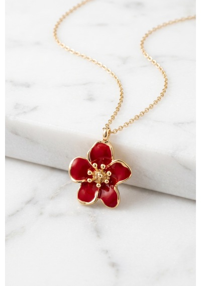 Kırmızı Mineli Sakura Kolye 45 Cm Çok renkli