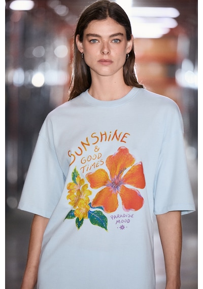 Grımelange Nıtza Kadın %100 Pamuk Oversize Bisiklet Yaka Açık Mavi T-shirt Grımelange Nıtza Kadın %100 Pamuk Oversize Bisiklet Yaka Açık Mavi T-shirt
