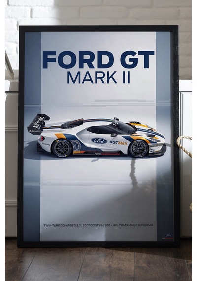 Ford Gt Mark Iı Siyah Ahşap Çerçeveli Poster, Dekoratif Araba Duvar Tablosu