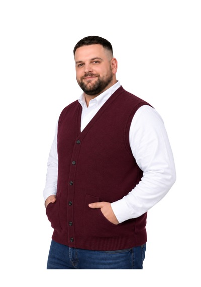 Battalmoda Erkek Büyük Beden Bordo Cepli Triko Yelek 3xl-4xl-5xl-6xl