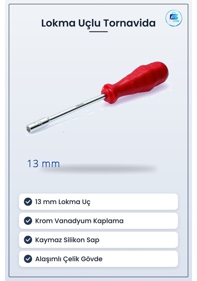 Lokma Uçlu Tornavida 13 Mm Krom Vanadyum Kaplama Kaymaz Silikon S
