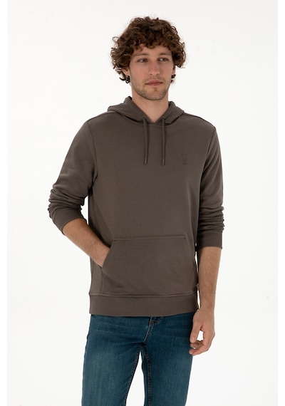 U.S. Polo Assn. Erkek Regular Fit Kapüşonlu Vizon Basic Sweatshirt 50313720-VR052