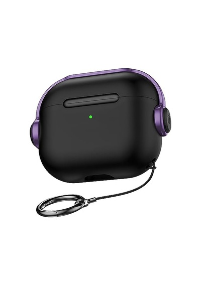 Ayrex Airpods 3 Djpods Sert Malzemeli Kilitli Kapak Askı Aparatlı Airpods 3 Uyumlu Kılıf Siyah - Mor