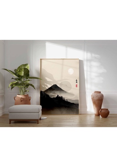 Fuji Dağı Duvar Sanatı Baskısı Minimalist Japon Manzara Posteri Zen Mürekkep Yıkama Dağ Sahnesi Geleneksel Asya Dekorasyonu Çerçevesiz Sanat Eseri