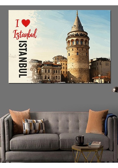 Galata Kulesi İstanbul Sevgisi Dekoratif Kanvas - Mdf Ahşap Tablo