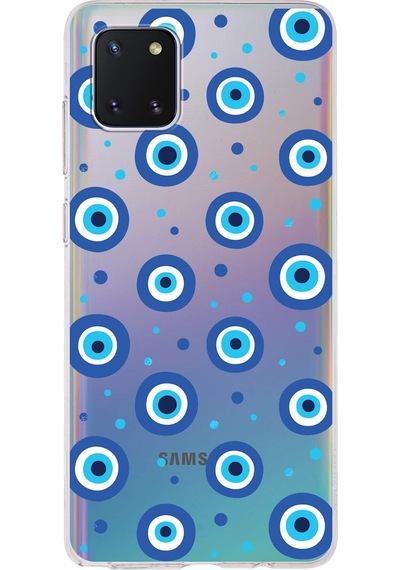 Galaxy Note 10 Lite İle Uyumlu 1mm Slim Fit Nazar Boncuğu 1 Baskılı Şeffaf Kılıf Şeffaf