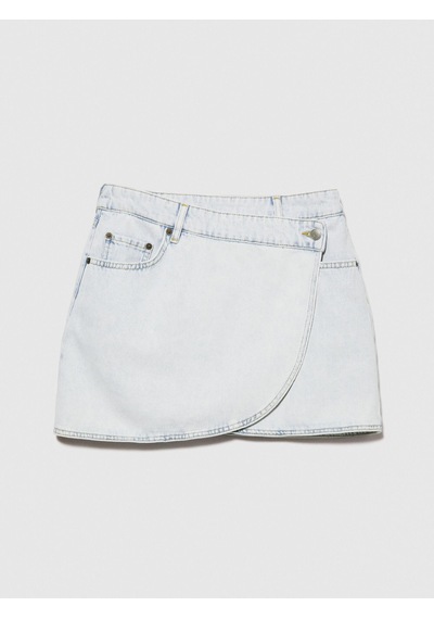 Sisley %100 Pamuk Düşük Bel Mini Denim Anvelop Etek Kadın Siyah Mix Etek - 324p4pjel0020