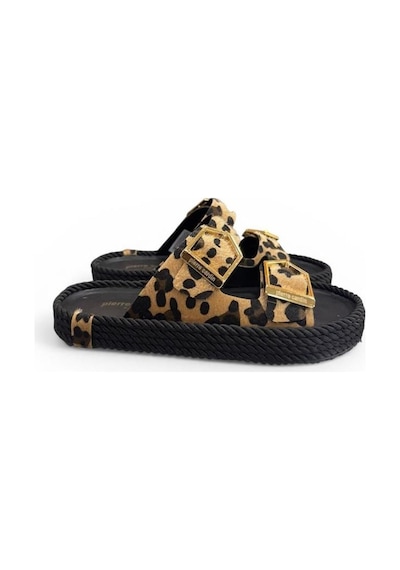 Pierre Cardin Leopar Anatomik Çift Bantlı Ayarlı Bayan Terlik Siyah