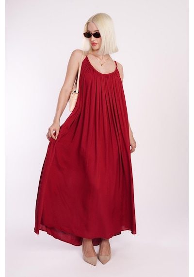 Madmext Bordo Halter Yaka Askılı Uzun Basic Kadın Elbise Mg2163 Bordo