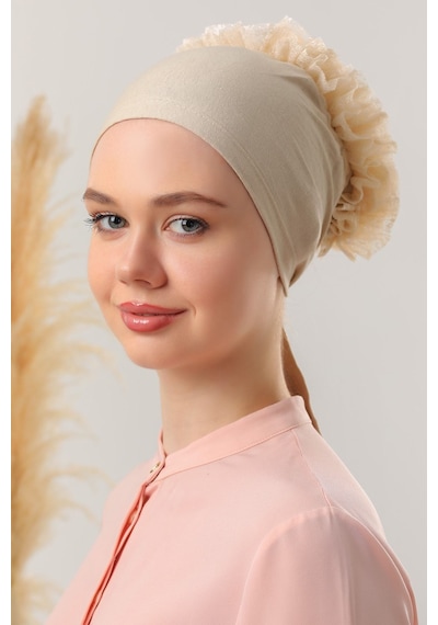Melodi Scarf Tesettür Fırfırlı Bone Bej Bej
