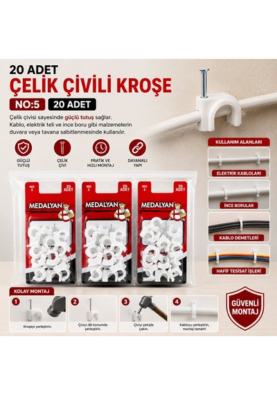 Medalyan Dl-41 Çelik Çivili Kroşe No 5 - 20'li Paket- 12'li Paket Diğer