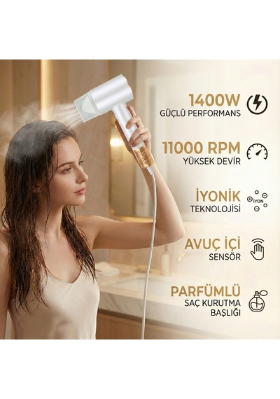 İyonik Profesyonel Saç Kurutma Ve Fön Makinesi Aı Sensörlü,parfüm Başlık Ve Çantalı