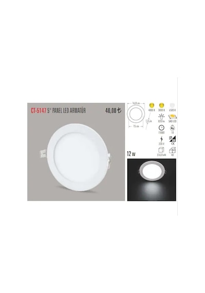 Ct-5147 12W Led Panel Armatür Cata Beyaz