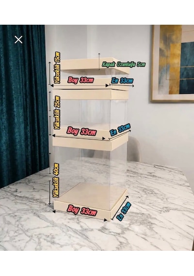 Asetat Gelin&damat Çeyiz Bohça Kutusu Fil Dişi 3'lü Set 1 Takım Şeffaf Katlanabilir Demonte Söz Nişan Hediyelik Ölçüler Büyük Boy:33 33 40cm Orta Boy: 33 33 25cm Küçük Boy: 33 33 15cm