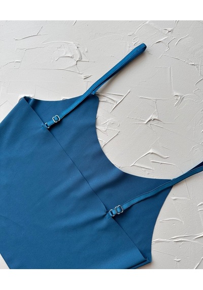 İnce Askılı Dikişsiz V Yaka İz Yapmaz Büstiyer/croptop Mavi