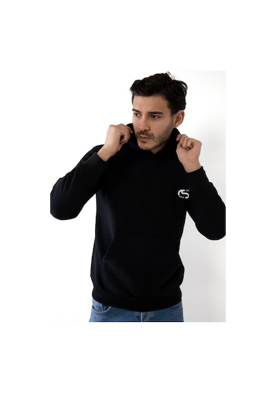 Erkek Siyah Renk Kapşonlu Baskılı Sweatshirt Siyah