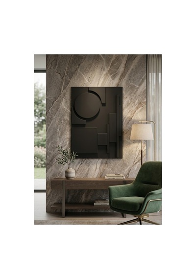 Modern Geometrik Tasarım Tamamı Suntalam Kabartmalı Dekoratif Duvar Tablosu Siyah - 943212241 Siyah