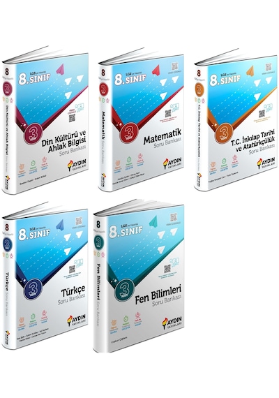 Aydın 2024 8. Sınıf Matematik + Türkçe + Fen + İnkılap + Din Üç Adım Soru Seti 5 Kitap