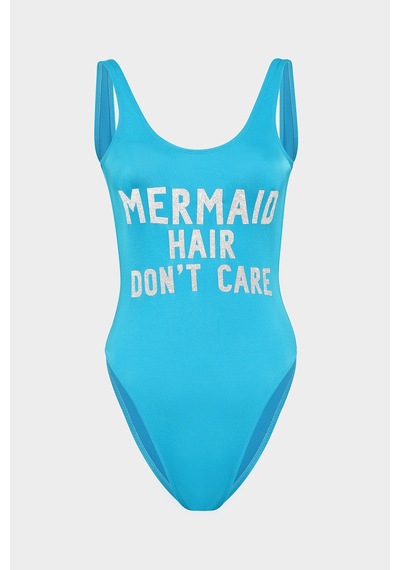 Açelyaokcu Mermaid Hair Dont Care Sloganlı Push Up Mayo Mavi