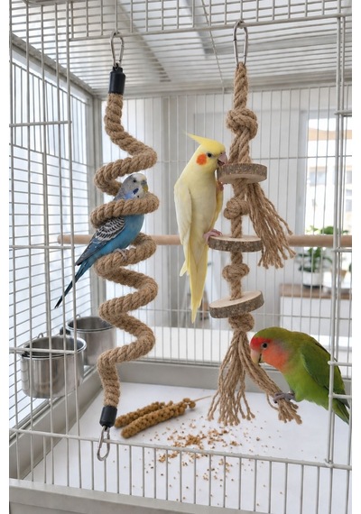 Mivra Pets 2'li Kuş Oyuncak Seti 90 Cm Esnek Tünek + Kemirme